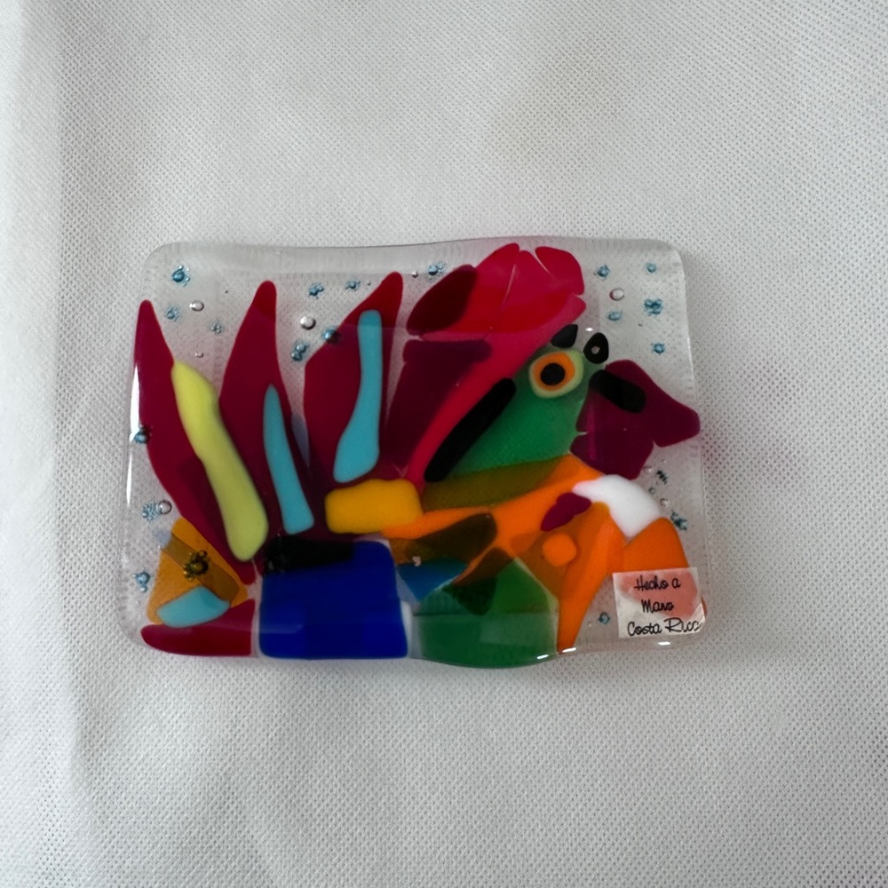 Handmade fused glass Art trinket dish Hecho a Mano Costa Rico